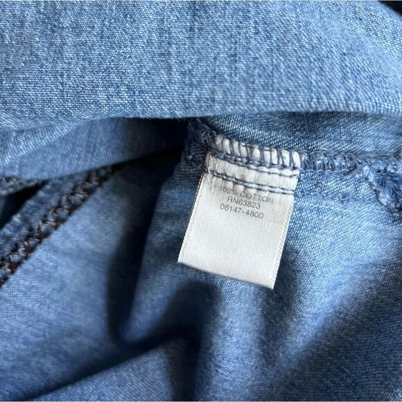 Vintage 90s Whipstitch Denim Midi Skirt Panel Stitch Detail Side Slit L - Picture 10 of 15